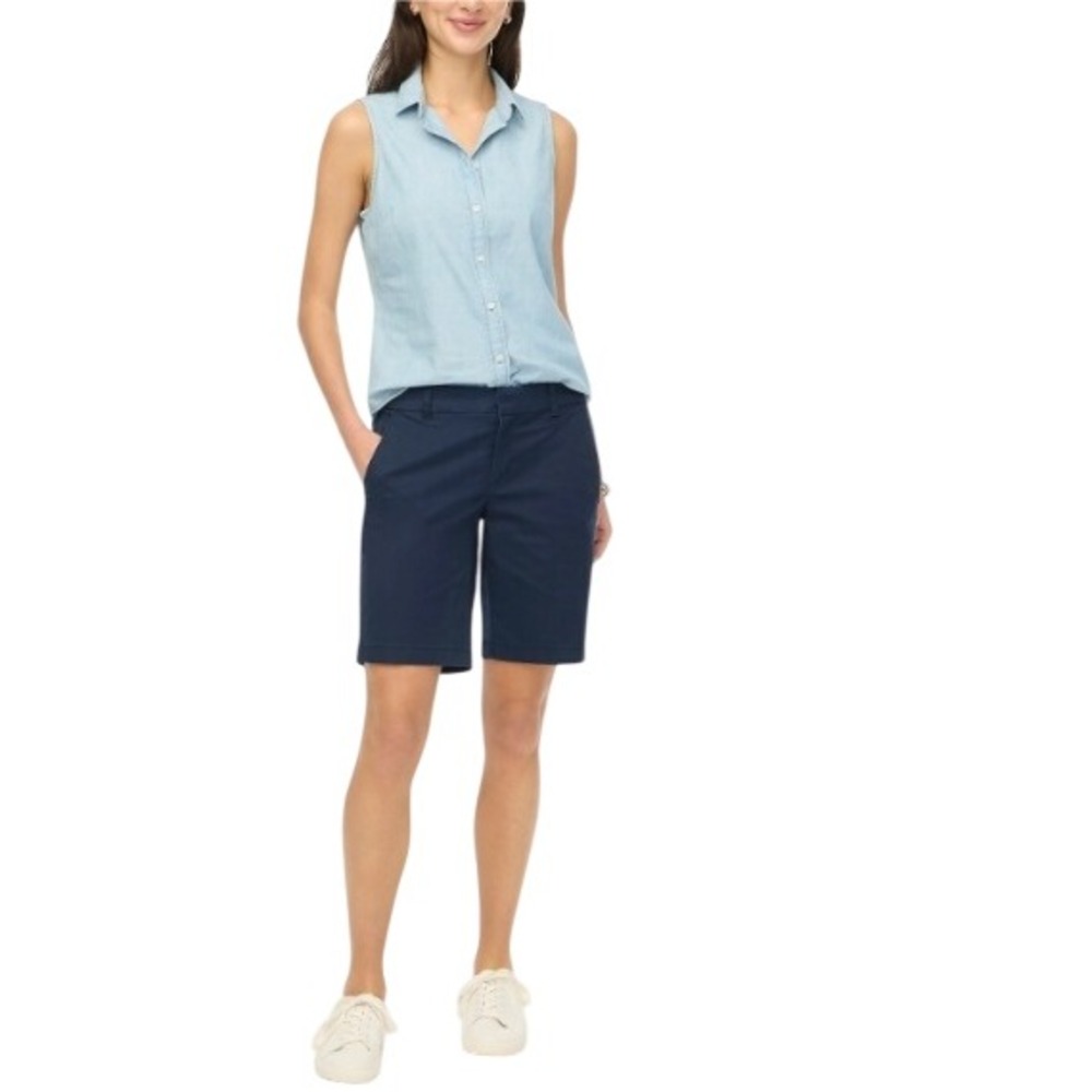 J.Crew Womens Navy Blue Chino Shorts Size 12 Mid Rise 9 Stretch Cotton NWOT $80